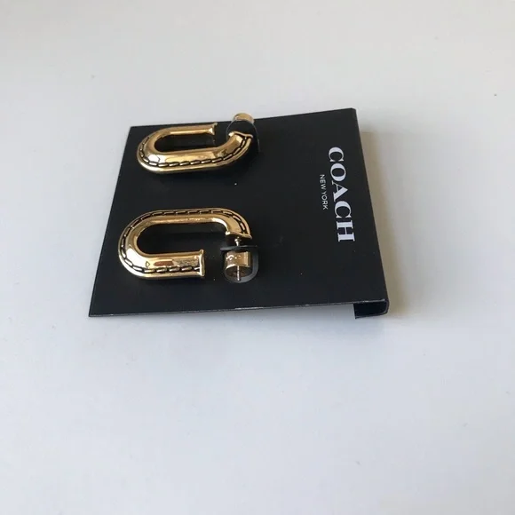 Coach Large Stitched Chain Link Gold Earrings, NWT - Picture 6 of 16